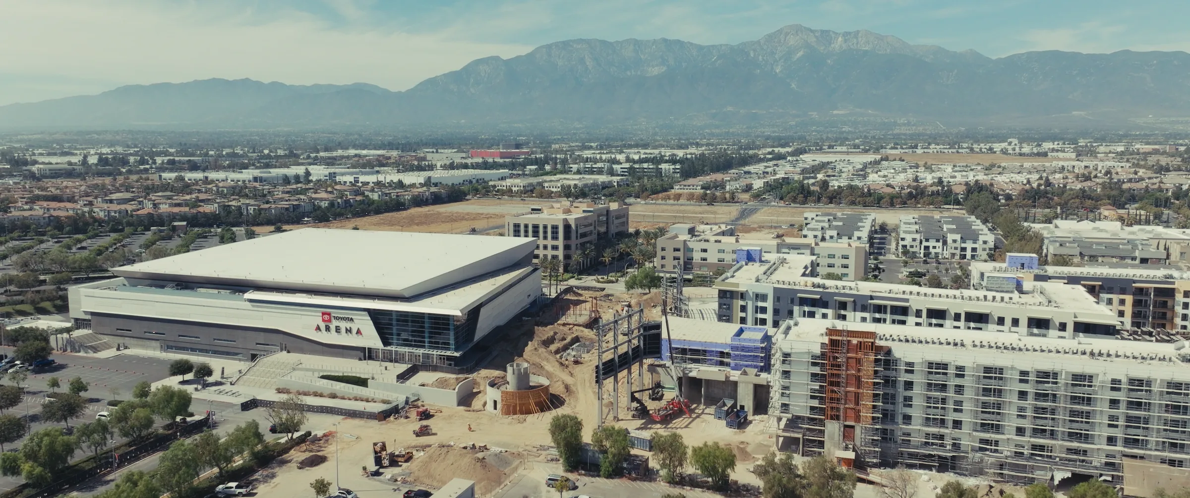 Capital City under construction beside Toyota Arena, photographed from the air
